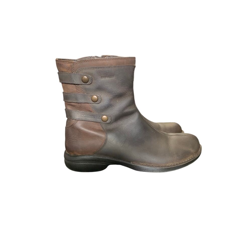 Merrell Espresso Waterproof Leather Boots Women’s 10 Brown Side Zip Comfort